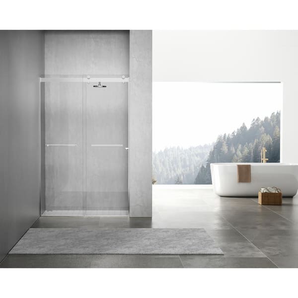 Unbranded Simply Living 48 in. W x 76 in. H Frameless Sliding Shower Door in Polished Chrome with Clear Glass
