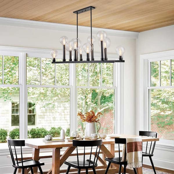 10-Light Modern Linear Kitchen Island Rectangle Pendant Chandelier with Matte Black Finish (No Bulbs Included)