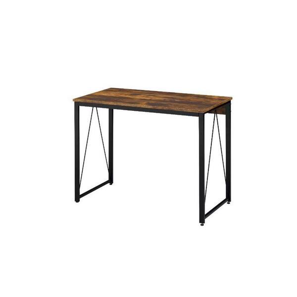 Amucolo 35 in. Rectangle Weathered Oak Writing Desk with Black Metal Frame