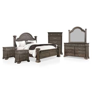 Erminia 6-Piece Gray Wood Frame King Bedroom Set