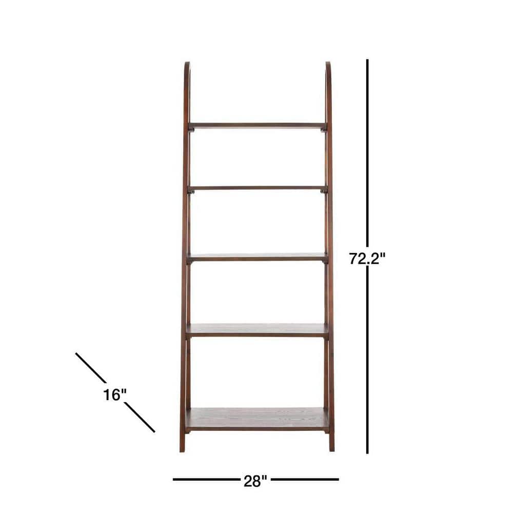 Dark Teak 5-Tier Wall-Leaning Ladder Shelf
