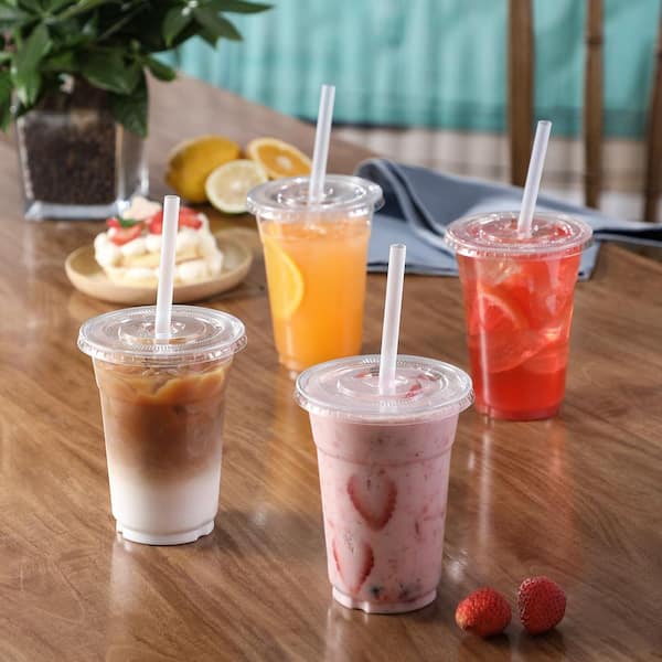Esepony 16 oz. Disposable Plastic Cups with Lids and Straws for Iced  Coffee, Smoothie, Milkshake, Cold Drinks, Clear (100-Pack) JR490536 - The  Home Depot