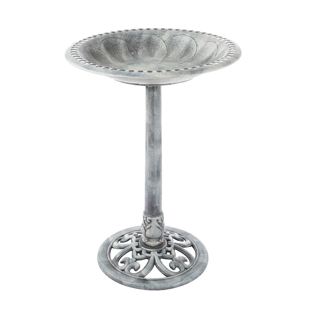 Gray Antique-Style Weather-Resistant Plastic Bird Bath with Stand