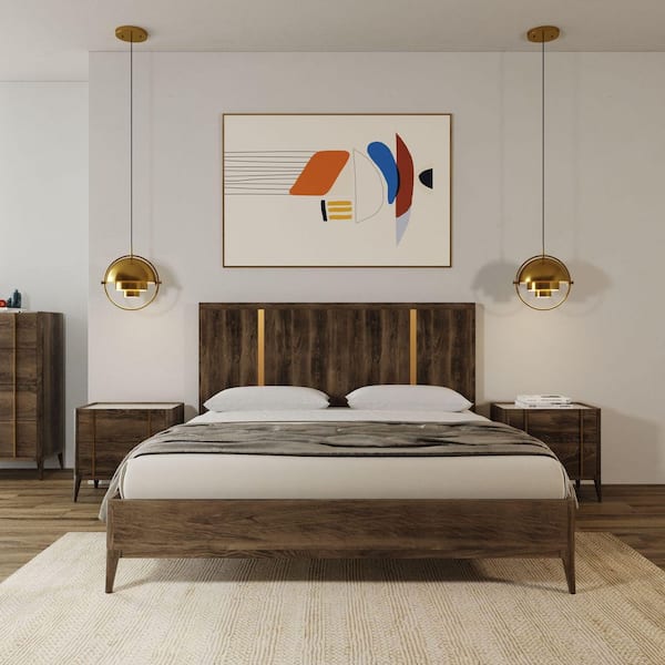Modrest Oakley Mid-Century Brown Wood Frame King Platform Bed