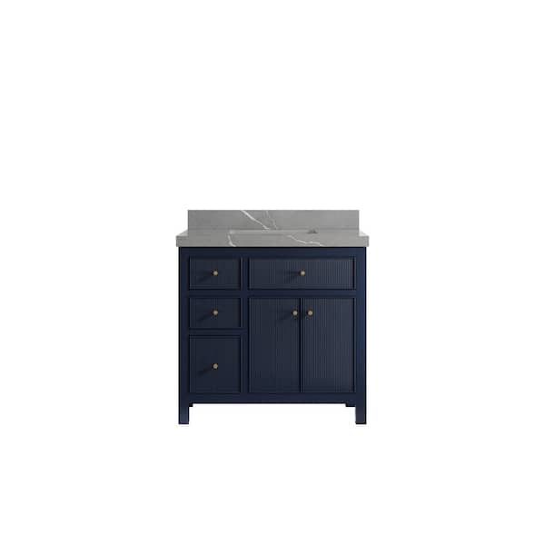 Willow Collections Sonoma 36 in. W x 22 in. D x 36 in. H Single Sink Bath Vanity Center in Navy Blue with 2 in. Piatra Quartz Top