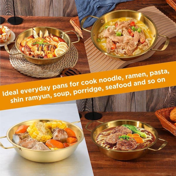 4-Piece Golden Stainless Steel Ramen Pot Set with Handles, Even