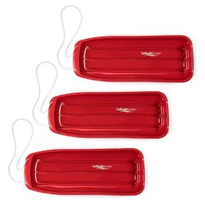 Kids 48 in. Plastic Snow Toboggan Sled with Pull Rope, Red (3-Pack)