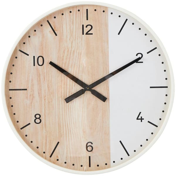 Litton Lane 24 in. x 24 in. Brown Wooden Two-T1d Wall Clock with White Accents