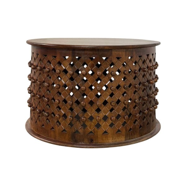 Lattice 30 in. Chestnut Round Wood Coffee Table