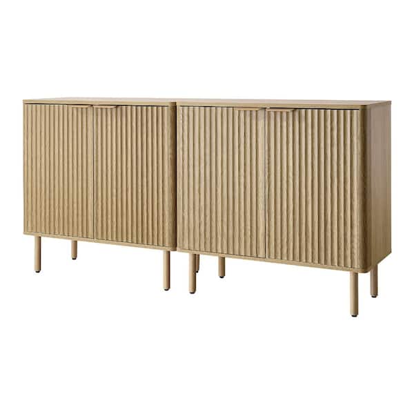 Fluted Coffee Bar Cabinet with 2-Tier Storage and 4 Doors, Sideboard, 31.5 x 14.7 x 31.5 in.
