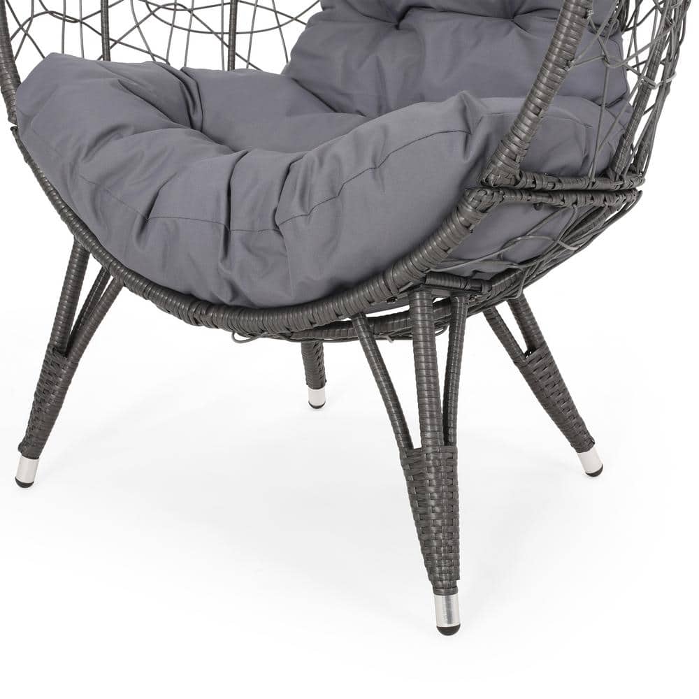 Gray Metal Oval Egg Chair with Dark Gray Cushions