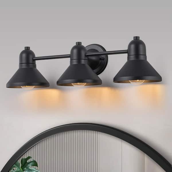 C Cattleya 23.5 in. 3-Light Powder-Coated Black Vanity Light Fixture