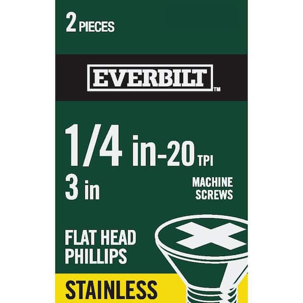 Everbilt 1/4 in.-20 x 3 in. Phillips Flat Head Stainless Steel Machine Screw (2-Pack)