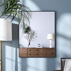 28 in. W x 36 in. H Black Rectangle Framed Tempered Glass Wall-mounted Mirror