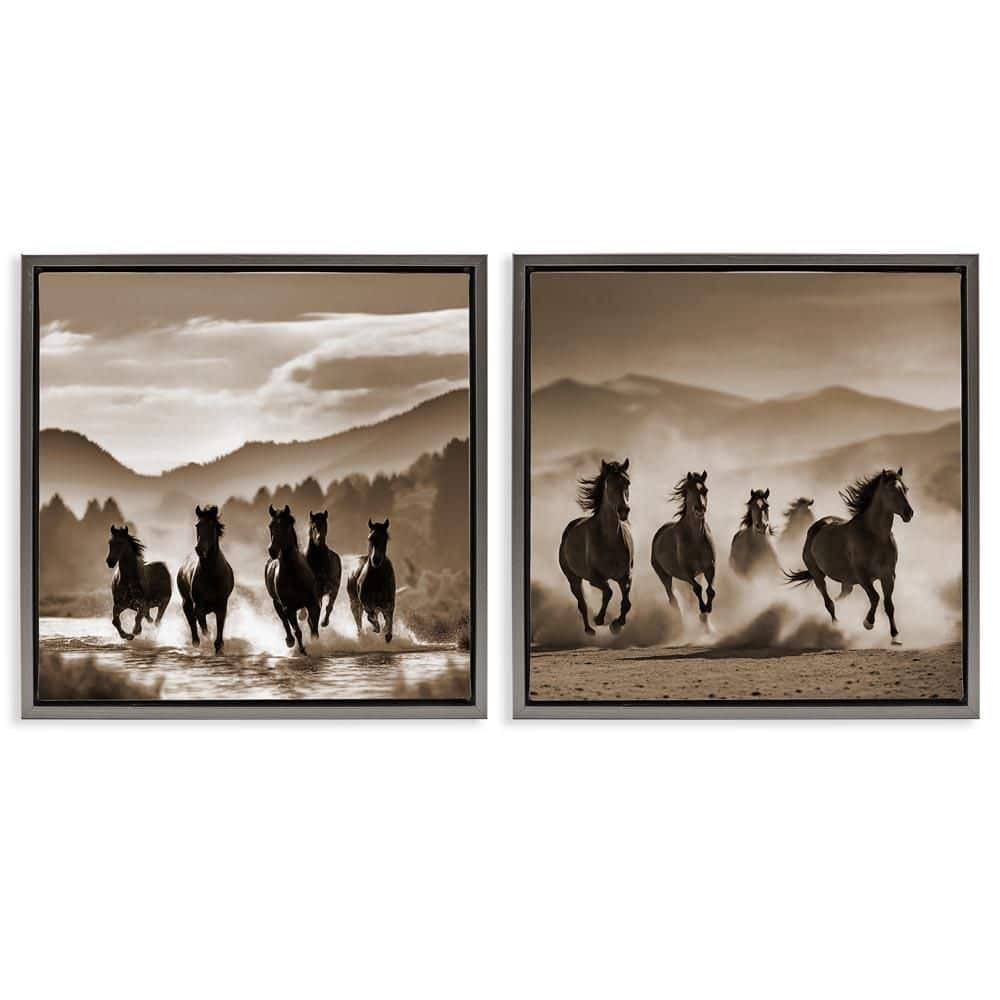Running Mountain Stallions by Noah Bay 2 Pieces Gray Floater Frame Nature Graphic Art Print 18 in. x 18 in. price history on PriceWatchPro
