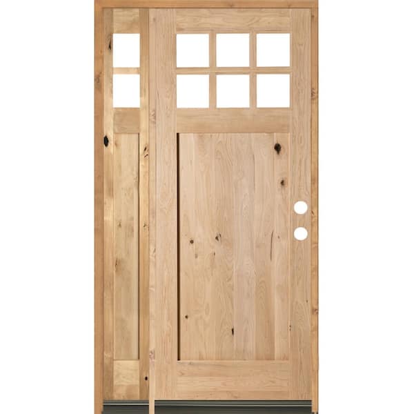 Krosswood Doors 50 in. x 96 in. Craftsman Alder 1 Panel 6 Lite Clear Low-E Unfinished Wood Left-Hand Prehung Front Door/Left Sidelite