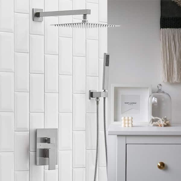 Rain Single Handle 2-Spray Shower Faucet 2.5 GPM with 10 in. Flexible Shower System Head with Handheld in Brushed Nickel