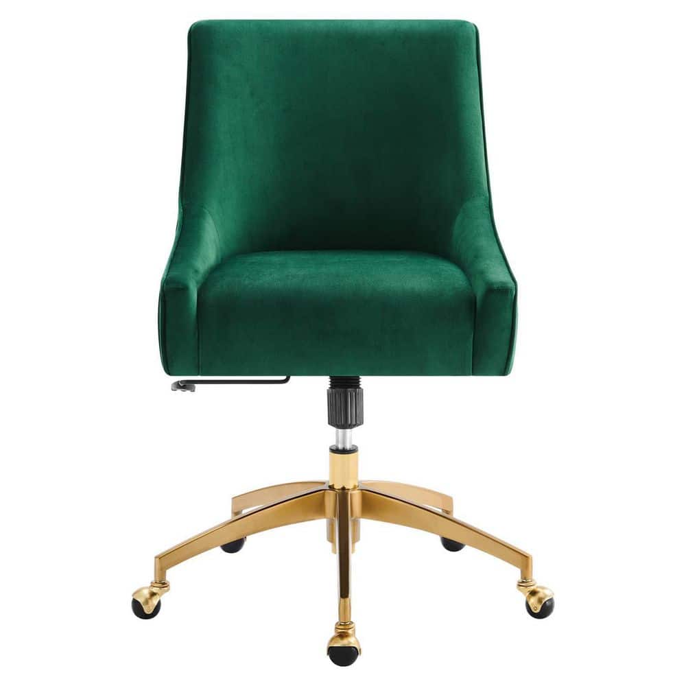 Cascade Green Velvet Swivel Office Chair with Gold Metal Base