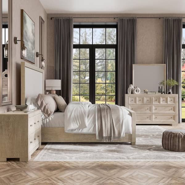 Potra 5-Piece Tawny Wood Frame King Panel Bedroom Set with Oversized Nightstand and Felt-Lined Top Drawers