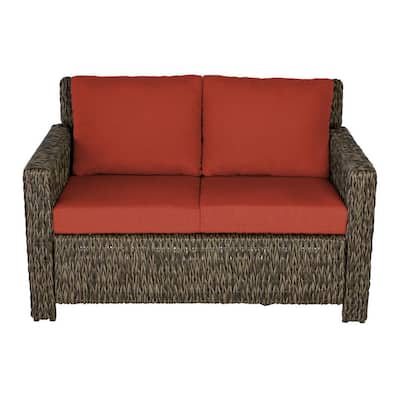 Laguna Point Brown Wicker Outdoor Patio Loveseat with Standard Quarry Red Cushions