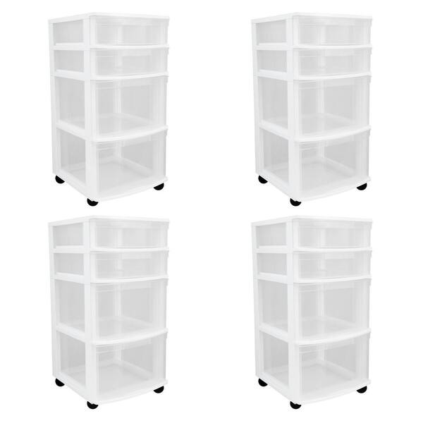 Gracious Living Resin Clear 4 Drawer Storage Chest System with Casters, White