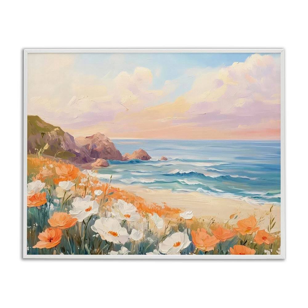Poppies by Beach Bay by Arlington Prints White Framed Nature Giclee Art Print 24 in. x 30 in. price history on PriceWatchPro