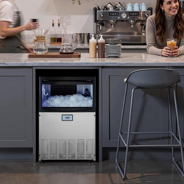 200 lbs./24H Commercial Ice Maker 55 Full Size Cubes 22.52 in.W Freestanding Ice Machine with 50 lbs. Capacity Silver