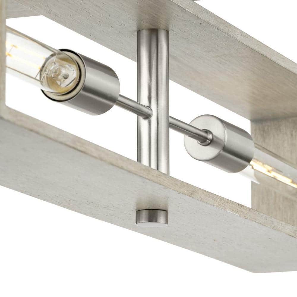 Boundary 4-Light Brushed Nickel and Oak Geometric Chandelier