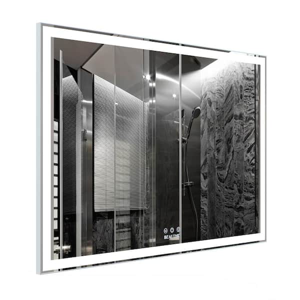 FUNKOL 40 in. W x 60 in. H Large Single Fold Rectangular Aluminum Framed Wall Mounted, Bathroom Vanity Mirror in Silver