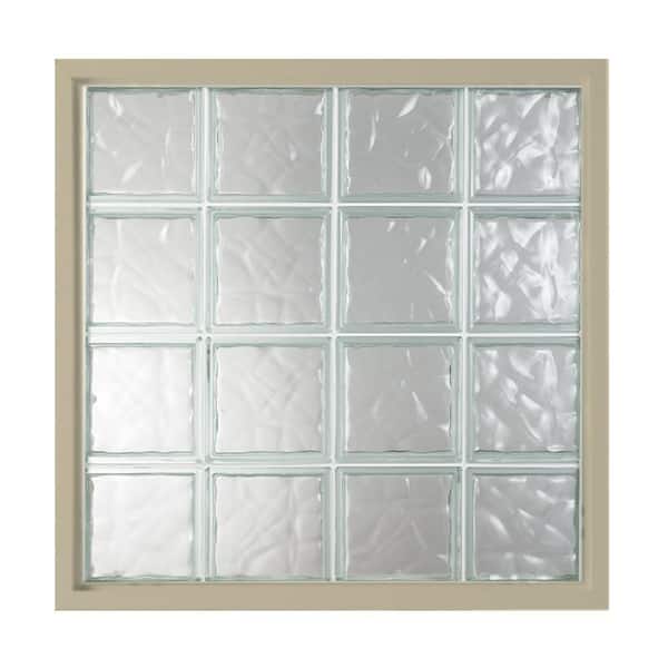 31.5 in. x 24 in. Fixed Tan Vinyl Nail Fin Frame Glass Block Window with Wave Pattern Block