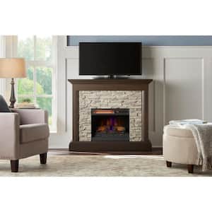 Whittington 40 in. Freestanding Electric Fireplace in Brushed Dark Pine with Gray Faux Stone