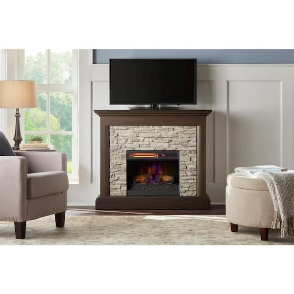 Whittington 40 in. Freestanding Electric Fireplace in Brushed Dark Pine with Gray Faux Stone