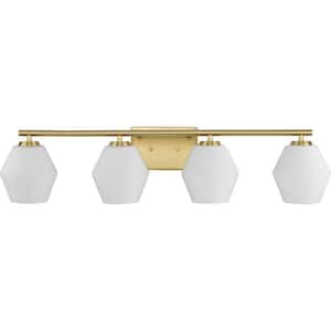 Copeland Collection 33 in. 4-Light Brushed Gold Vanity Light with Etched Opal Glass Shades