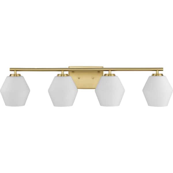 Progress Lighting Copeland Collection 33 in. 4-Light Brushed Gold Vanity Light with Etched Opal Glass Shades