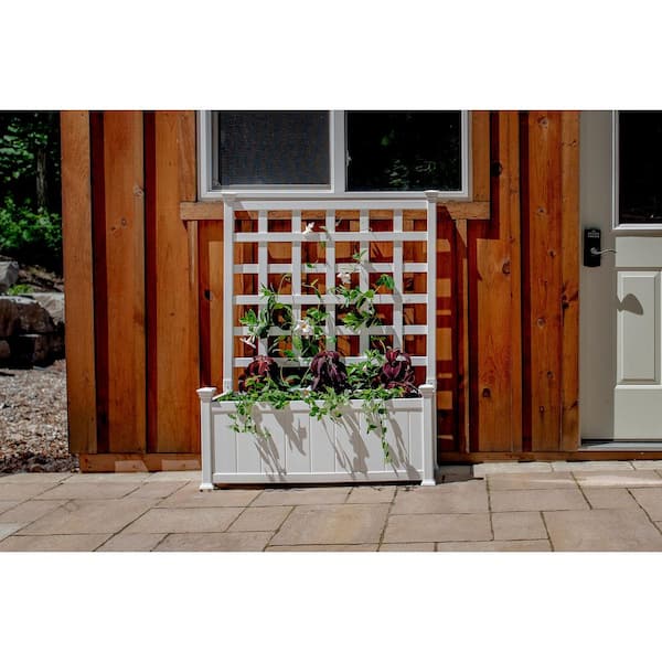 Classic 36" L x 15"W x 48"H Huron Vinyl Planter with Trellis, White, VA68235