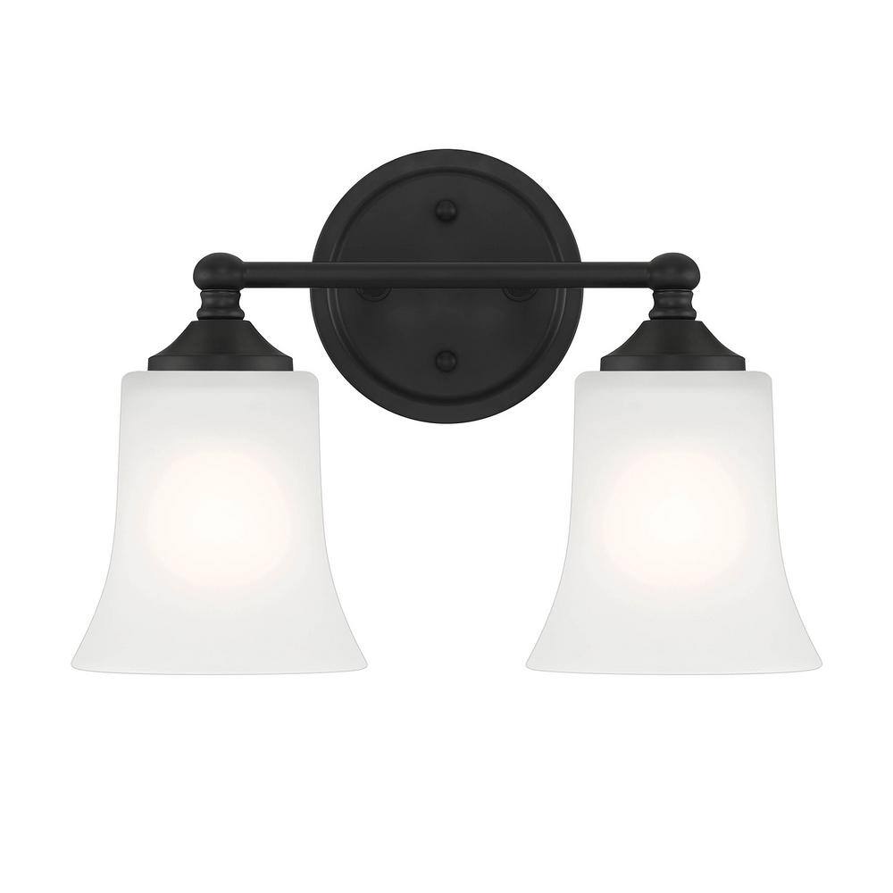 Bronson Matte Black 2-Light Vanity with Frosted Glass Shades