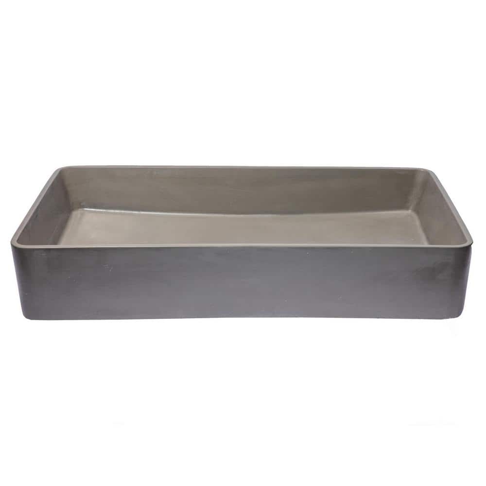 Wide Dark Gray Concrete Rectangular Vessel Sink
