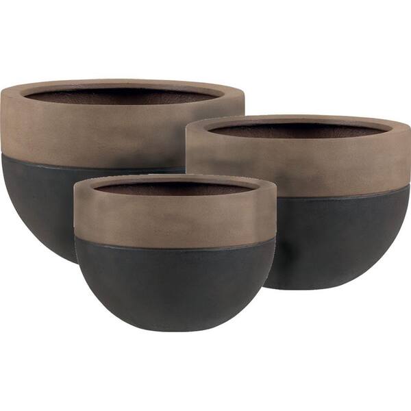 Pride Garden Products Esteras Collection Vasos Round Dark Brown-Cappuccino Fiberglass Bowl Planters (Set of 3)