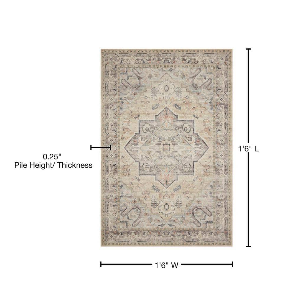 Ivory Square Oriental-Inspired Synthetic Rug, 18"x18" Stain-Resistant