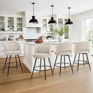 39 in. Linen Fabric Swivel Bar Stool Upholstered Metal Frame Counter H8 Barstools with Round Footrest Set of 4