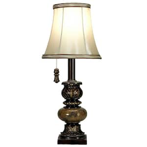 StyleCraft 17 in. Antique Gold Table Lamp with Cream Fabric Shade ...