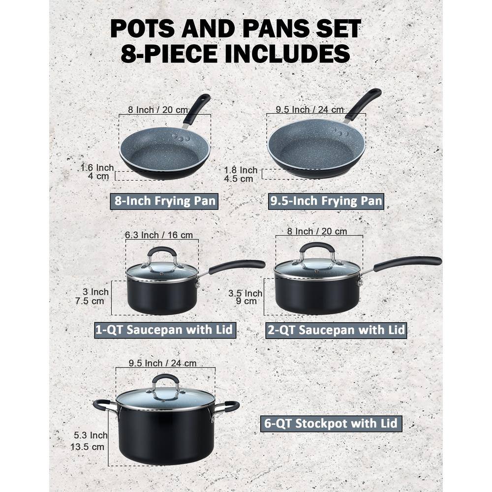 8-Piece Gray Nonstick Aluminum Cookware Set with Glass Lids