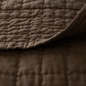 Legends Hotel Box Stitch Brown Geometric King Cotton Quilt