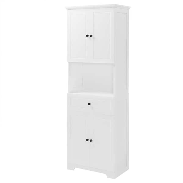 Unbranded 23.6 in. W x 13.8 in. D x 67.7 in. H White Linen Cabinet with 4 Doors and Storage Space Open Shelves