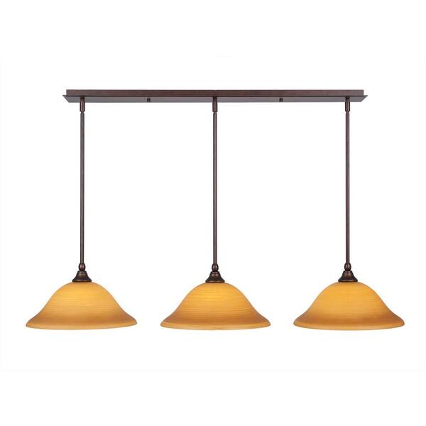 Unbranded Livingston 100-Watt 3 Light Bronze, Linear Pendant Light with 12 in. Cayenne Linen Glass Shades No Bulbs Included