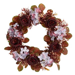 22in. Fall Hydrangea and Rose Autumn Artificial Wreath