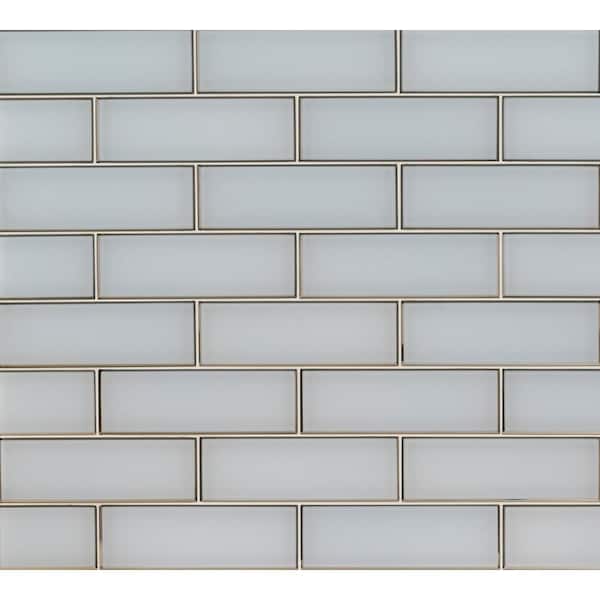 Take Home Tile Sample - Ice Beveled 4 in. x 4 in. x 8mm Glossy Glass Subway Tile