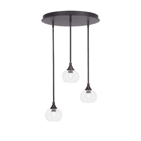 Unbranded Villa 3 Light Dark Granite Pendant, Cluster Pendant Light with 7 in. Clear Bubble Glass Shades, No Bulbs Included