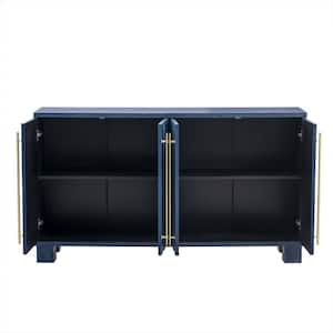 60 in. Wood Pantry Organizer with Adjustable Shelves and Gold Handles in Antique Navy