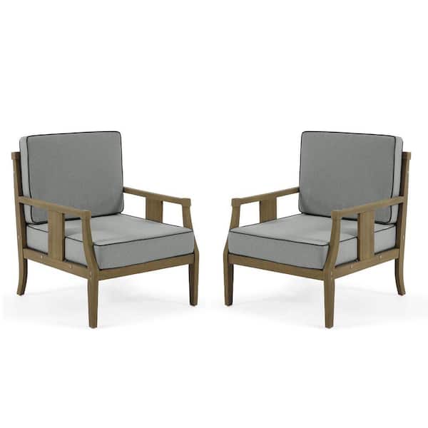 Gray Metal Outdoor Lounge Chair with Gray Cushion (2-Pack) HG-743